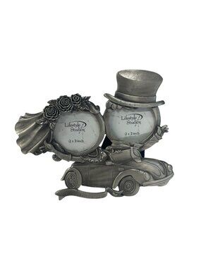 Lifestyle Studios Just Married Wedding Double Photo Frame Pewter Bride Groom Car
